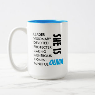 EINFACHE STILVOLLE INDIVIDUELLE TEXT NAME FRAU/MUT ZWEIFARBIGE TASSE
