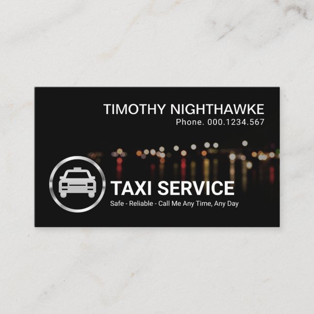 Einfache stilvolle Lights Bokeh Nachttaxi Visitenkarte (Vorderseite)