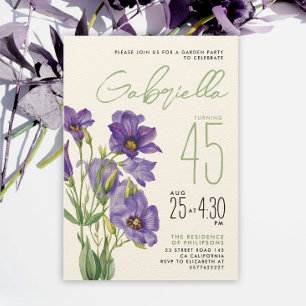 Einfache stilvolle Salbei-grüne-lila Lisianthus-Bl Einladung