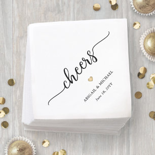 Einfache, stilvolle Script Cheers & Gold Heart Wed Serviette