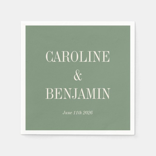 Einfache, stilvolle Typografie Elegant Green Weddi Serviette (Vorderseite)
