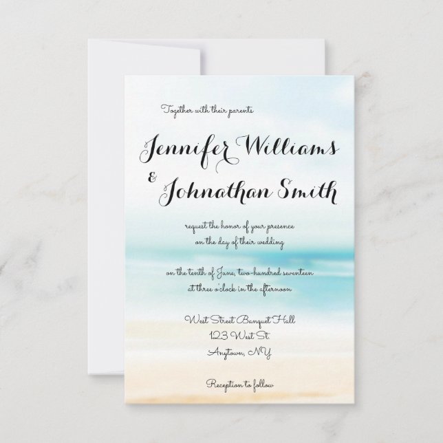 Einfache Strand-Hochzeit in Urlaubsortseinladungen Einladung (Vorderseite)