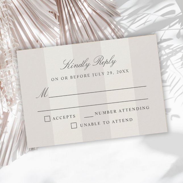 Einfache Strand-Sand-Hütte-Streifen Hochzeit RSVP Karte (Von Creator hochgeladen)
