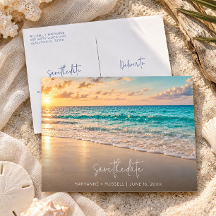 Einfache Strandhochzeit Budget Save-the-Date Ankündigungspostkarte