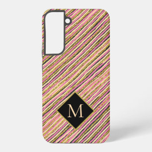 Einfache Streifen Moderne Monogram Gelb Rosa Samsung Galaxy Hülle