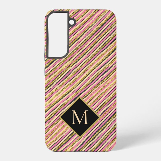 Einfache Streifen Moderne Monogram Gelb Rosa Samsung Galaxy Hülle (Rückseite)