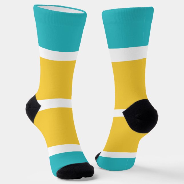 Einfache Streifen - Türkis und Gelb Socken (Gewinkelt)