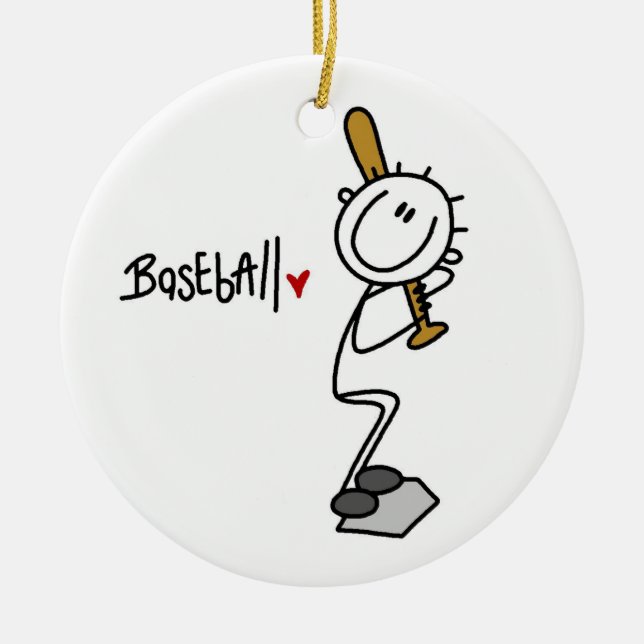 Einfache Strichmännchen-Baseball-T - Shirts und Keramikornament (Vorne)
