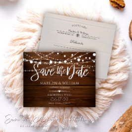 Einfache String-Leuchten Rustikale Save the Date P Ankündigungspostkarte