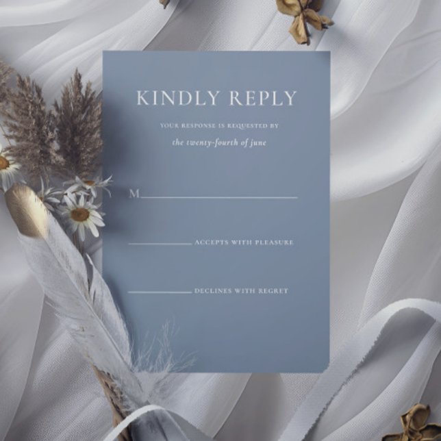 Einfache, stylische, dunkelblaue Monogram für feie RSVP Karte (Simple Stylish Dusty Blue Monogram Formal Wedding RSVP Card)