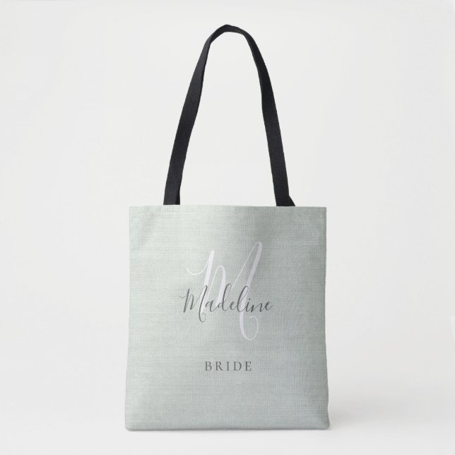 Einfache, stylische Monogram Sage Green Chic Bride Tasche (Vorderseite)