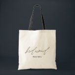 Einfache, stylische Script Bridesmaid-Personalisie Tragetasche<br><div class="desc">Diese stilvolle und minimalistische Tote-Tasche ist mit "Bridesmaid" in einem modernen handgeschriebenen Stil ausgestattet. Personalisieren Sie den Namen mit dem Vorlagenfeld.</div>