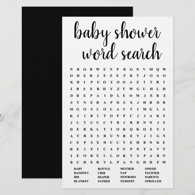 Einfache Suche nach Baby Word | Schwarz-weiße Spie (Vorne/Hinten)