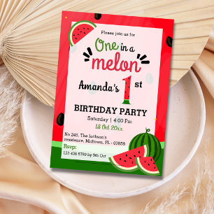Einfache süße moderne One in a Melon 1. Geburtstag Einladung