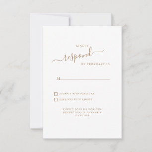 Einfache Swash Gold Text Weiß Hochzeit RSVP Karte