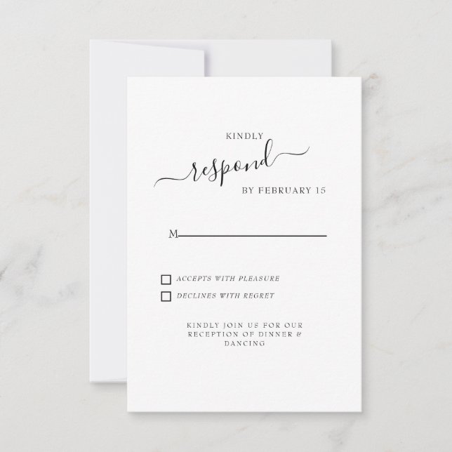 Einfache Swash White Wedding RSVP Karte (Vorderseite)