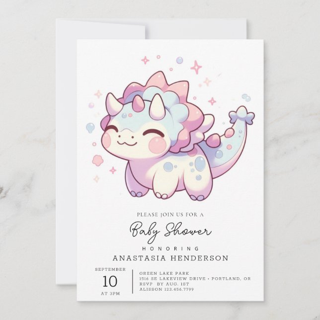 Einfache Sweet Dinosaur Babydusche Einladung (Vorderseite)