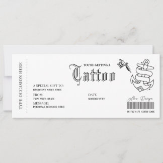 Einfache Tattoo erhält einen Geschenkgutschein Einladung