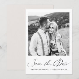 Einfache Taupe Calligraphy Foto Wedding Save The Date