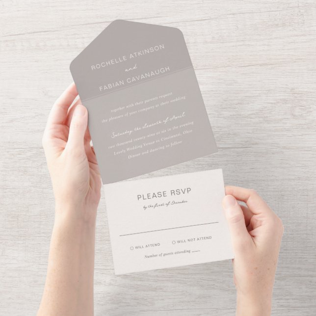 Einfache Taupe Elegante Hochzeit All In One Einladung (Abreißen)