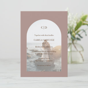 Einfache Taupe Foto Boho Arch Moderne Hochzeit Einladung