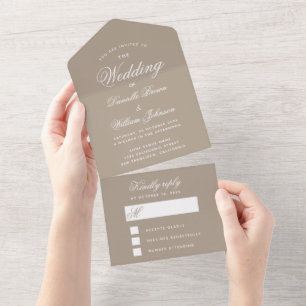 Einfache Taupe-Hochzeitseinladung & abnehmbare Ant All In One Einladung