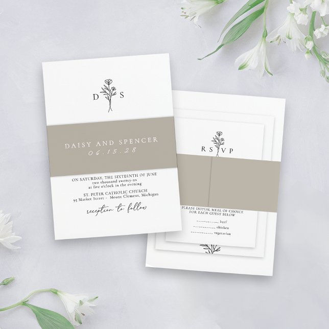 Einfache Taupe Minimalistisch Names Classic Weddin Einladungsbanderole (Von Creator hochgeladen)