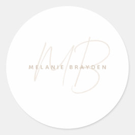 Einfache Taupe Minimalistisch Zwei Monogramm Name Runder Aufkleber