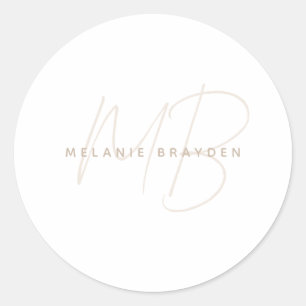 Einfache Taupe Minimalistisch Zwei Monogramm Name Runder Aufkleber