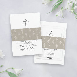 Einfache Taupe Minimalistische Blumenmuster Hochze Einladungsbanderole