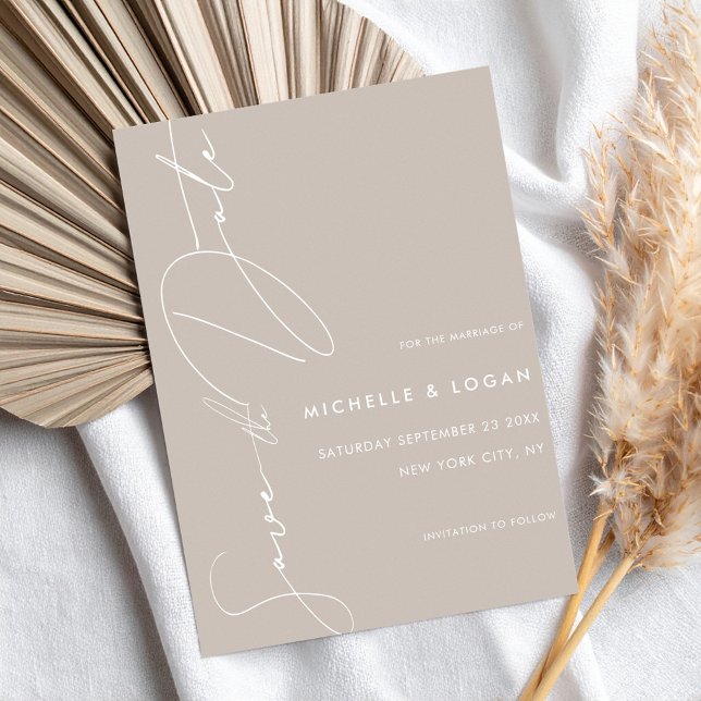 Einfache Taupe Moderne handgeschriebene Skripte Save The Date (Von Creator hochgeladen)