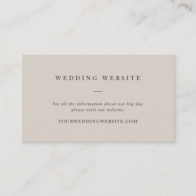 Einfache Taupe-Neutral-Elegant-Hochzeitswebsite Begleitkarte (Vorderseite)