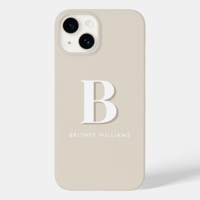 Einfache Taupe-Neutral-Letter-Initialmonogramm Case-Mate iPhone 14 Hülle (Rückseite)