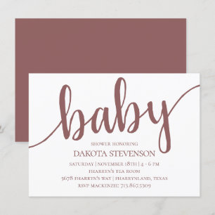 Einfache Taupe-Script Desert Rose Baby Dusche Einladung