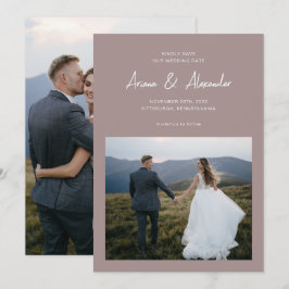 Einfache Taupe Script Foto Hochzeit Save The Date