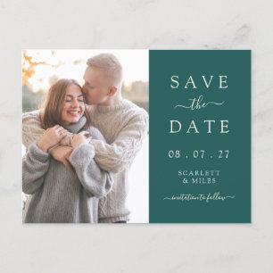 Einfache Teal-Foto-Save-the-Date-Hochzeitsankündig Ankündigungspostkarte