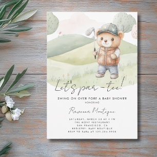 Einfache Teddy-Golf Baby-Shower-Einladung 'Let's P Einladung