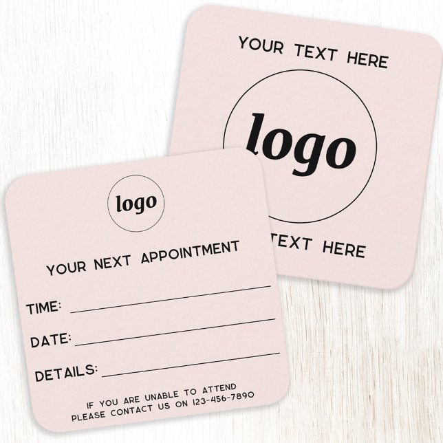 Einfache Termin Karte Blush Pink (Modern minimalist blush pink business appointment card with custom logo and text)