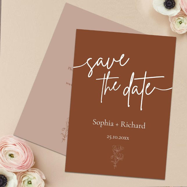 Einfache Terracotta Boho Botanicals Rett und Datum Save The Date (Von Creator hochgeladen)