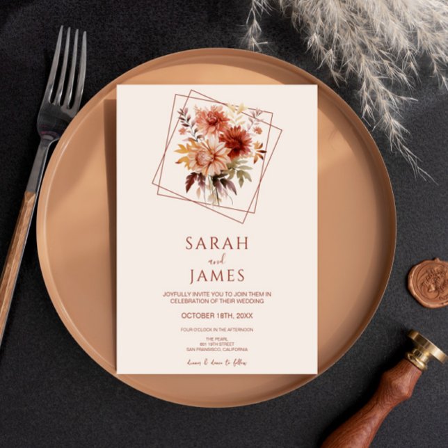 Einfache Terracotta Burnt Orange Hochzeit Einladung (Von Creator hochgeladen)