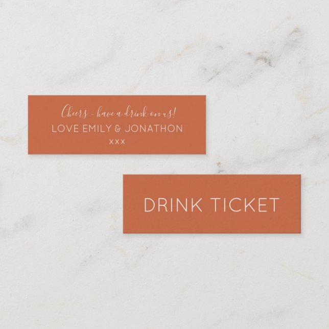 Einfache Terracotta Hochzeitsempfehlung Drinks Tic Mini Visitenkarte (Vorne/Hinten)