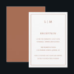 Einfache Terracotta Monogram Hochzeit Begleitkarte<br><div class="desc">Einfache Hochzeitskarte mit modernem und dennoch elegantem Design, oben mit Ihrem zweistelligen Monogramm, sowie mit den Informationen Ihres Empfangs, umgeben von einer dünnen Grenze. Alle Designelemente sind in Terrakotta / gebrannt orange / rost und können im Designbearbeitungstool geändert werden. Ein elegantes und stilvolles Design, das sich ideal für ein minimalistisches...</div>