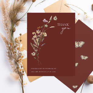 Einfache Terrakotta Herbst Wildblumen Hochzeit Dankeskarte