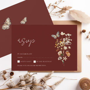 Einfache Terrakotta Herbst Wildblumen Hochzeit RSVP Karte