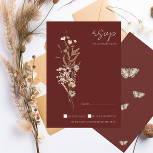 Einfache Terrakotta Herbst Wildblumen Hochzeit RSVP Karte