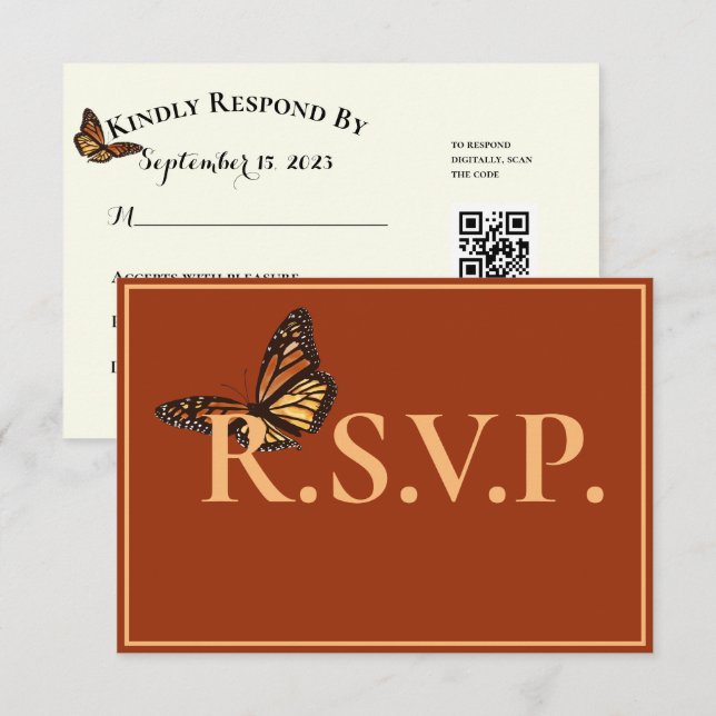 Einfache Terrakotta mit Monarch Butterfly QRC UAWG RSVP Karte (Vorne/Hinten)