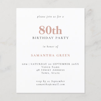 Einfache Textblüte am 80. Geburtstag Einladung