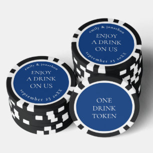 Einfache Textnamen Datum Hochzeit Blue Drink Token Pokerchips