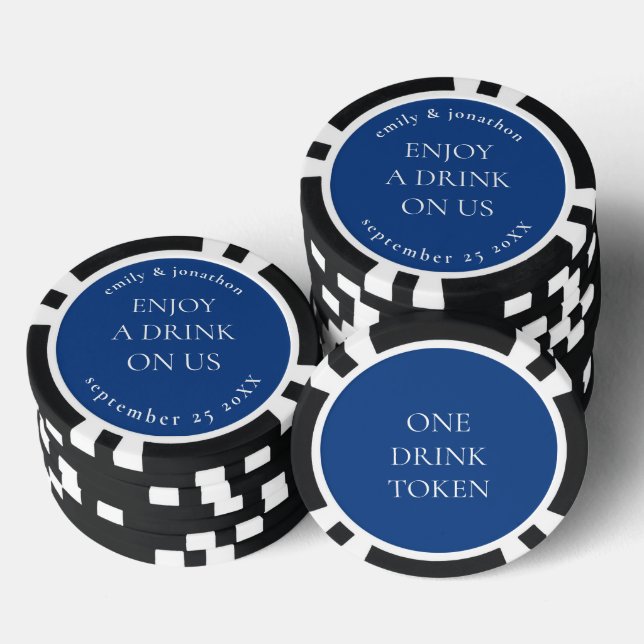 Einfache Textnamen Datum Hochzeit Blue Drink Token Pokerchips (Stapel)