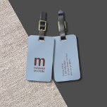 Einfache Textur Blue Brown Monogram Gepäckanhänger<br><div class="desc">Eleganter,  individualisierbarer Gepäckanhänger mit kastanienbraunem,  fettfarbenem Monogramm und texturblauem Hintergrund.</div>